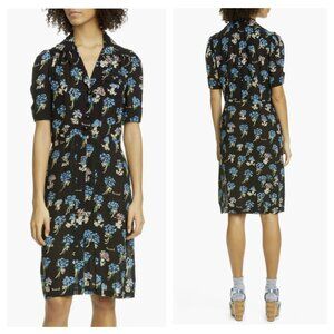 Anna Sui Retro 90s Reproduction Bérard Faces Print Shirt Dress 12 Black Multi
